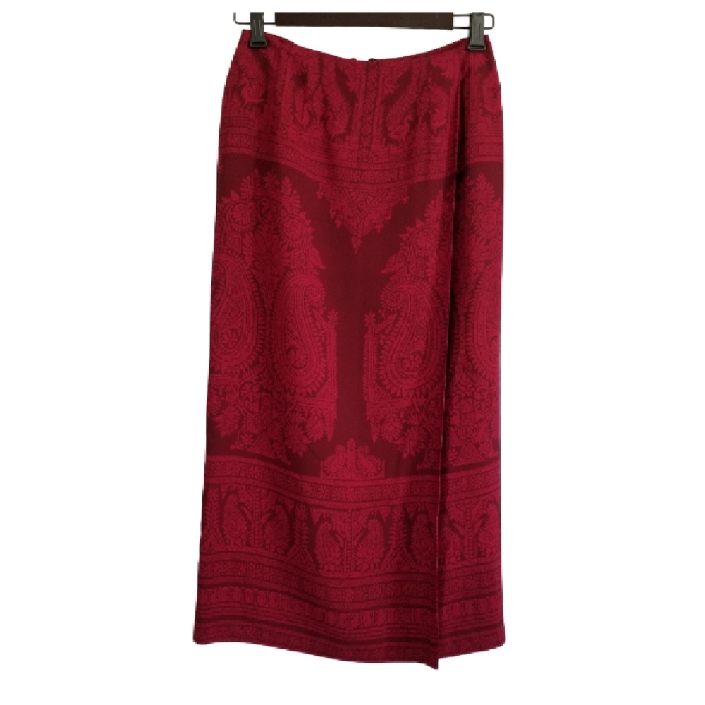 Talbots Red 100% Silk Printed Midi Skirt Size 2P